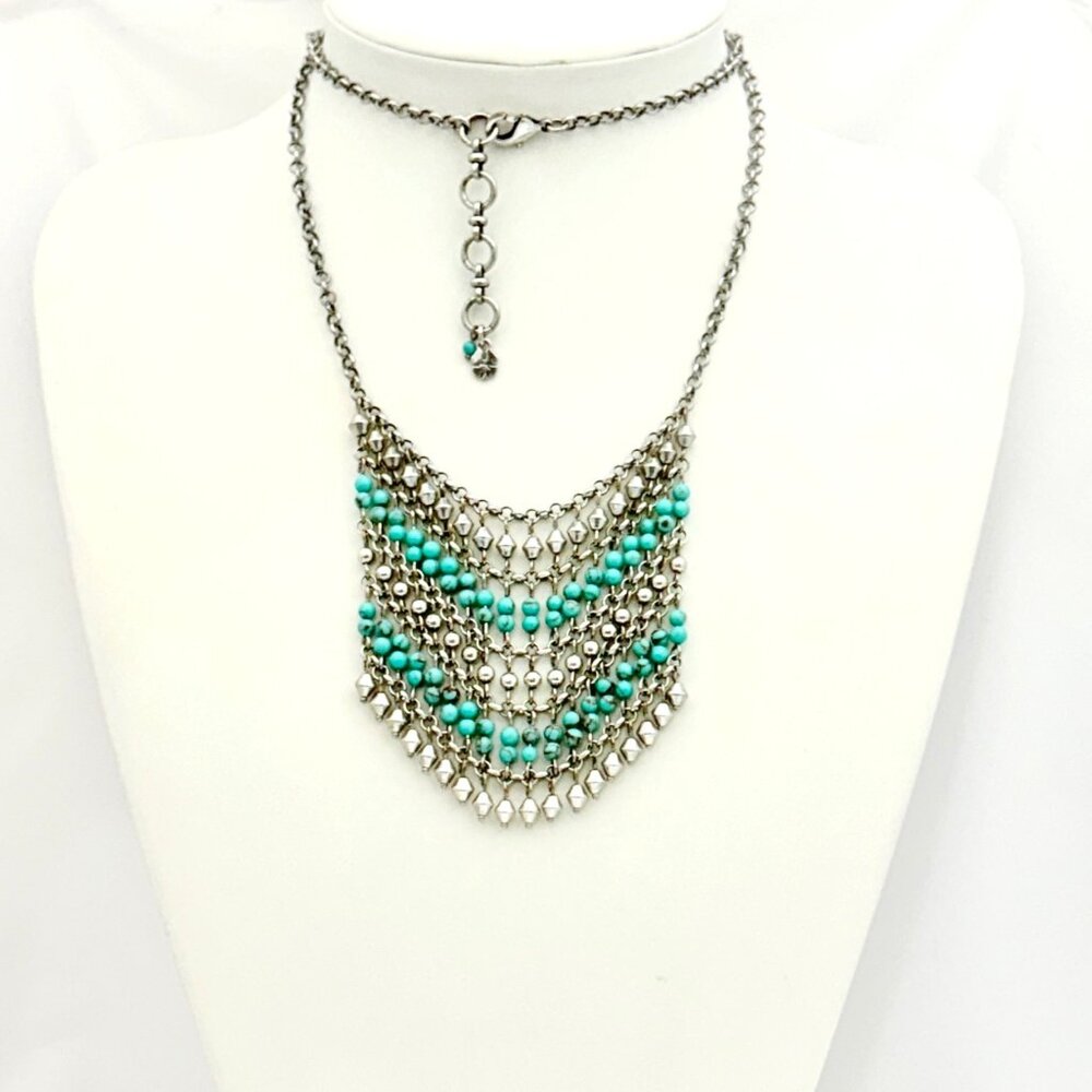 Lucky Brand Mesh Chainmail Silver Tone Bib Necklace